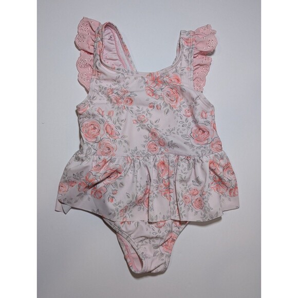 Catherine Malandrino Floral Toddler Girl 3T Pink Bathing Suit One Piece Ruffle - Picture 1 of 3